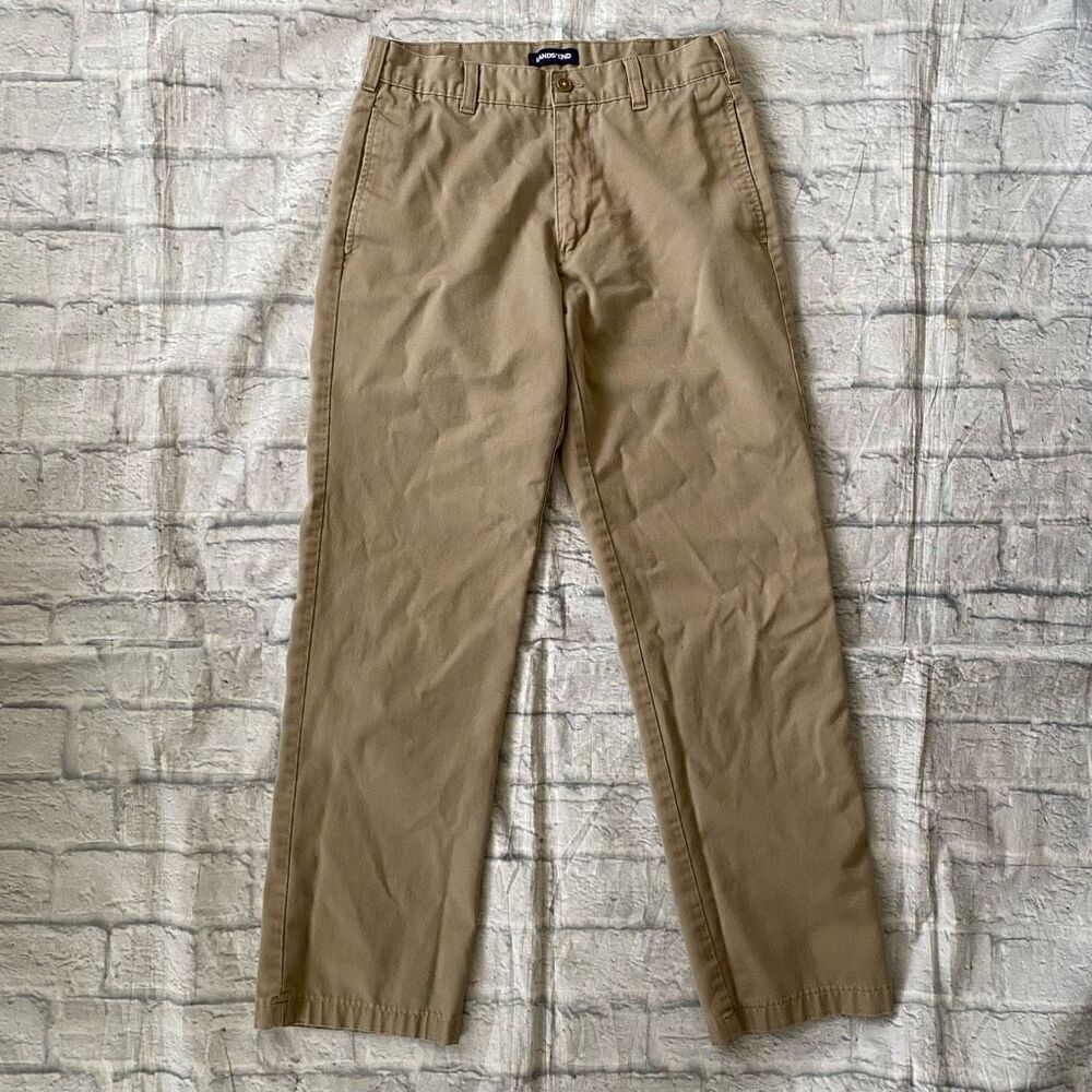 Lands End men 30/30 cotton blend flat front tan chinos